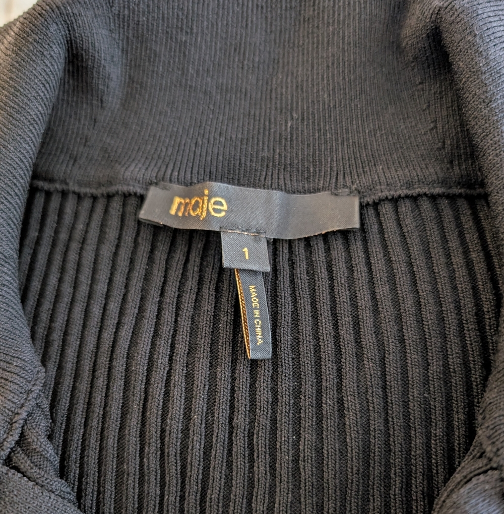 [Maje] Moseta Black Ribbed Knit Half Zip Gold Hardware 3/4 Sleeve Sz 36 Small - Picture 5 of 7